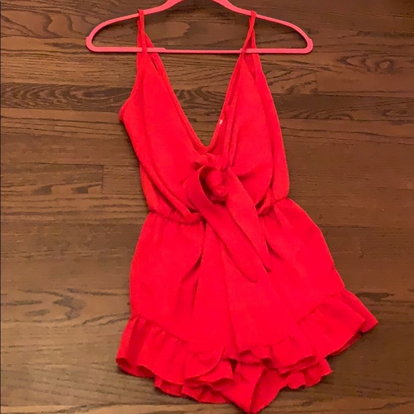 Red Romper ruffle bottom. Elastic waist. - Picture 1 of 9